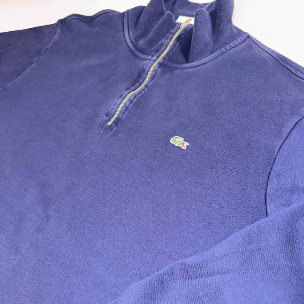 Lacoste Mens Navy Blue 1/4 Zip Cotton Pullover Sweatshirt Size 7 XXL